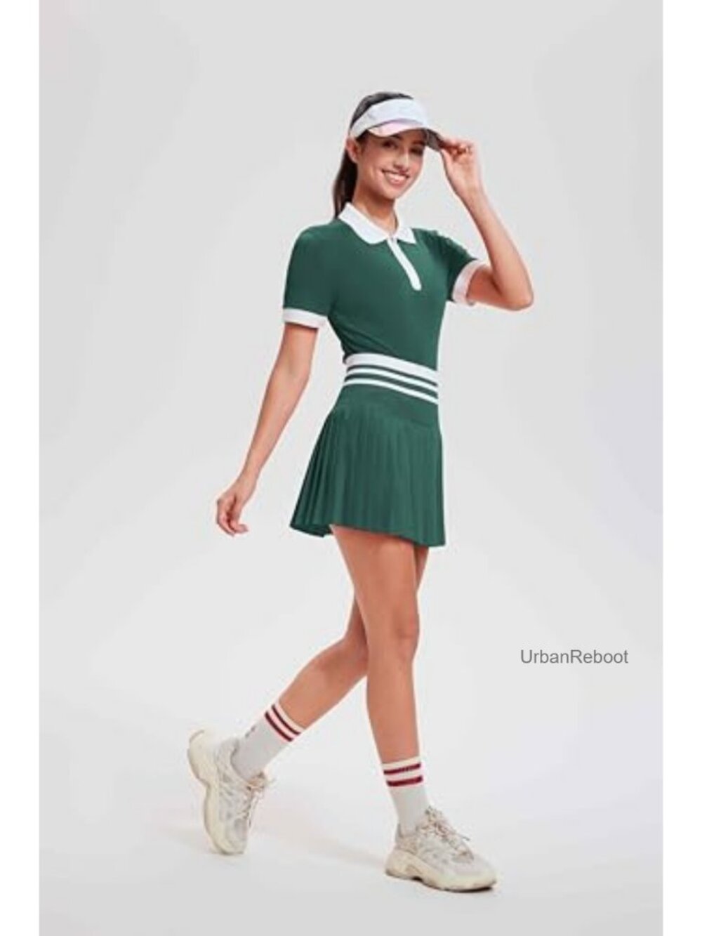 Women's Tennis Skirt Set High Waisted Golf Polo Two Piece Outfit with Pockets - Picture 5 of 6